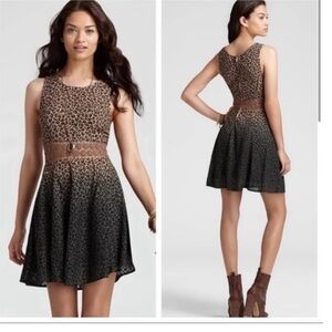 Free People Leopard Ombre Print and  Waist Embroidered Lace Dress Sz 4